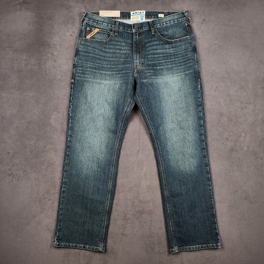 Ariat M2 Pro Series Ray Jeans Mens 36x32 Blue Atlas Relaxed Boot Cut Stretch